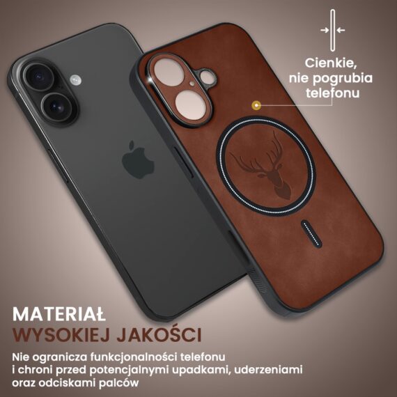 Etui do iPhone 16 Alcantara Magsafe Cover, przyjemne w dotyku, brązowe (5)