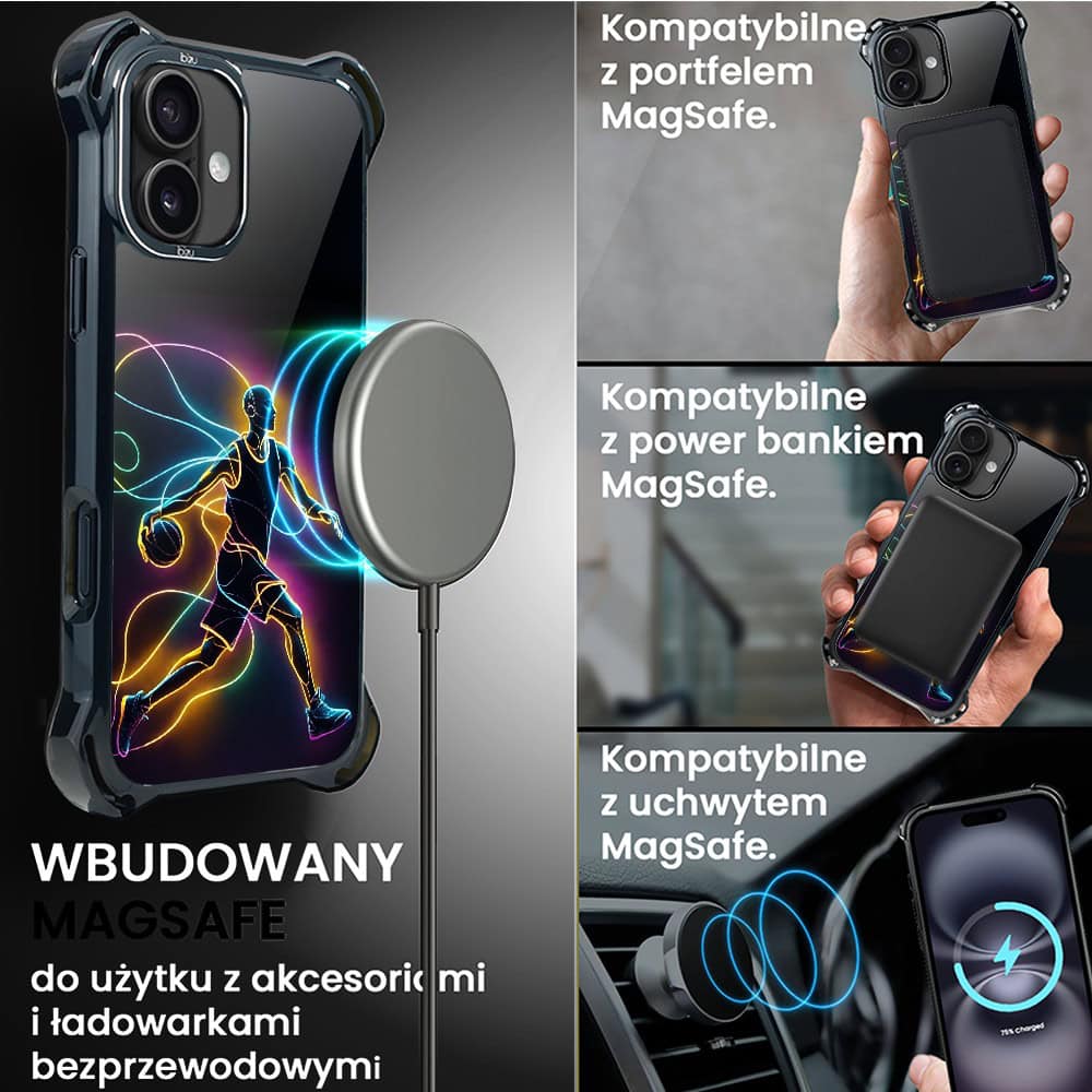 Etui do iPhone 16, Ibizu DropGuard Ultra z MagSafe, ElectroMove, Duch koszykówki (1)