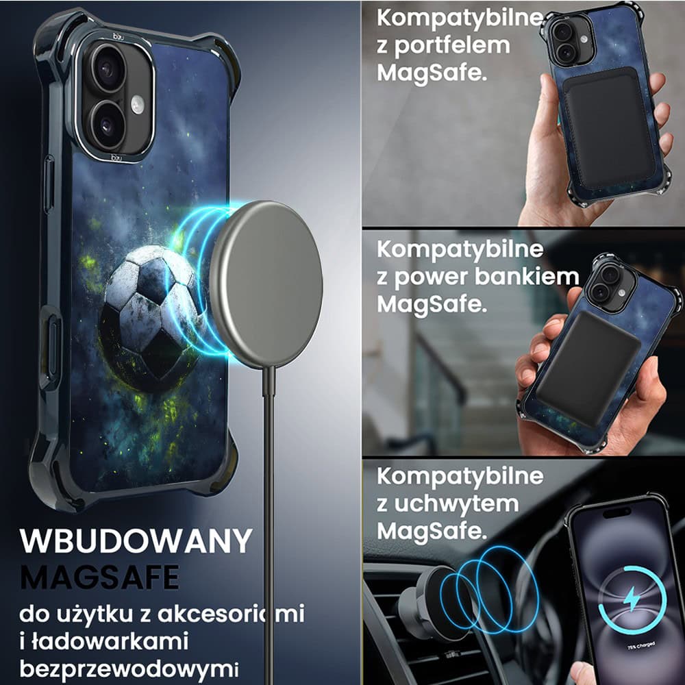 Etui do iPhone 16, Ibizu DropGuard Ultra z MagSafe, Move, Piłka nożna (2)