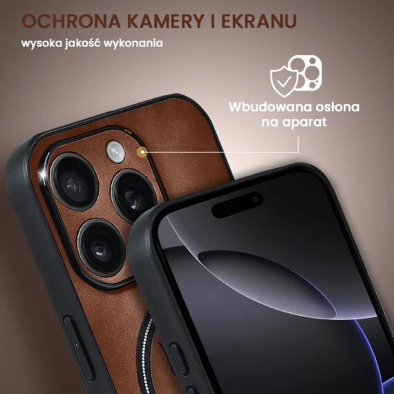 Etui do iPhone 16 Pro Alcantara Magsafe Cover, przyjemne w dotyku, brązowe (1)