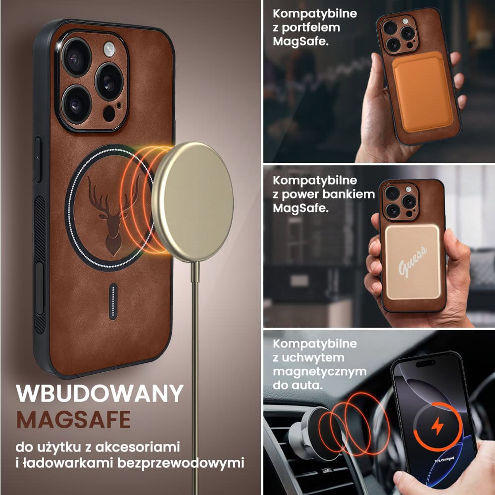 Etui do iPhone 16 Pro Alcantara Magsafe Cover, przyjemne w dotyku, brązowe (6)