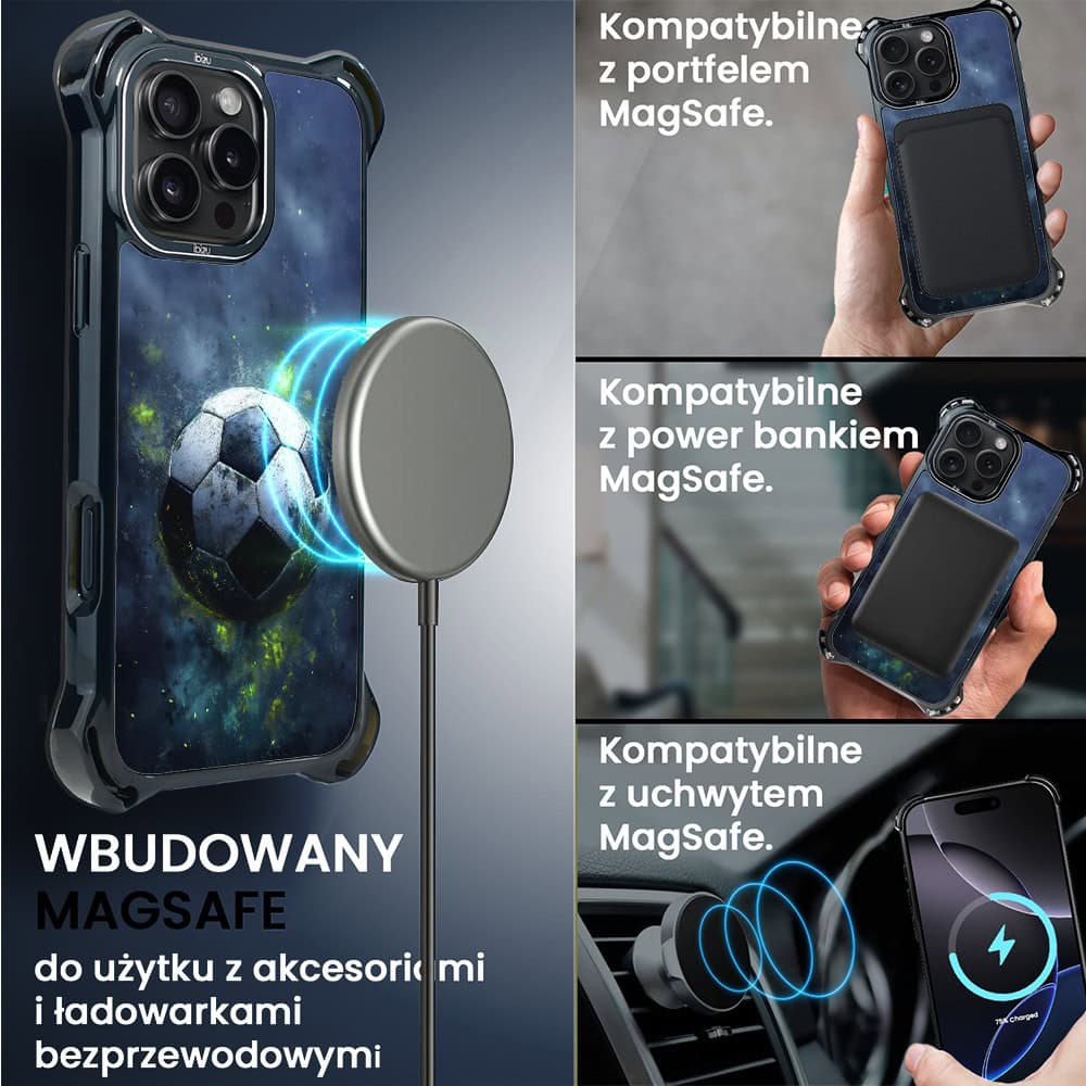 Etui do iPhone 16 Pro, Ibizu DropGuard Ultra z MagSafe, Move, Piłka nożna (1)