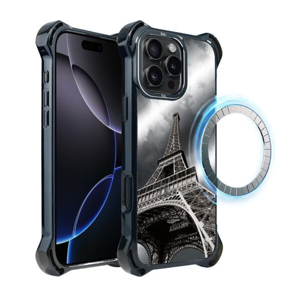 Etui do iPhone 16 Pro IBIZU DropGuard Ultra z MagSafe, Noir City, Wieża Eiffla