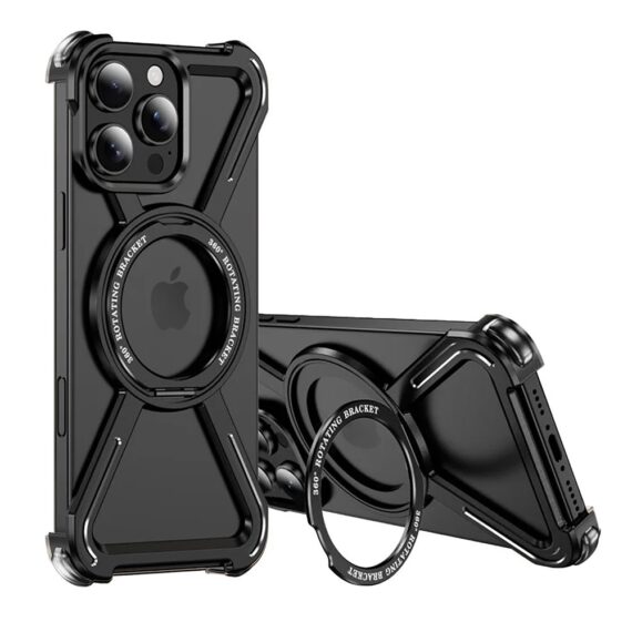 Etui do iPhone 16 Pro Max, Metal X-Shield metalowe, z widocznym logo i podstawką, czarne (3)