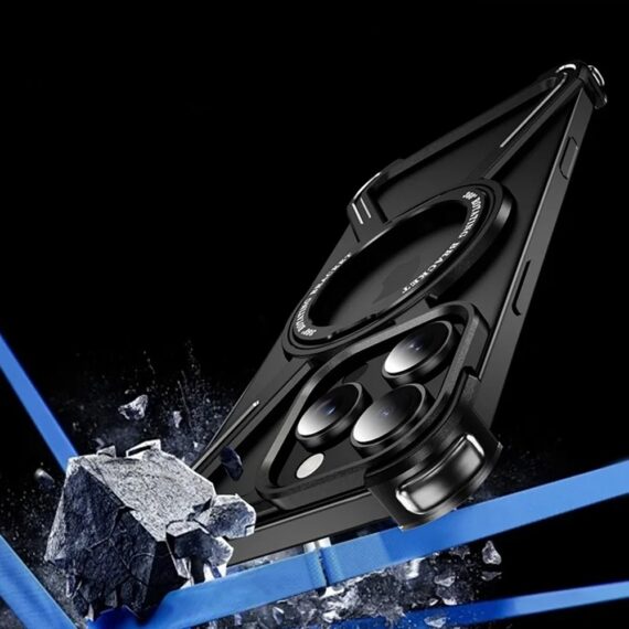 Etui do iPhone 16 Pro Max, Metal X-Shield metalowe, z widocznym logo i podstawką, czarne (4)