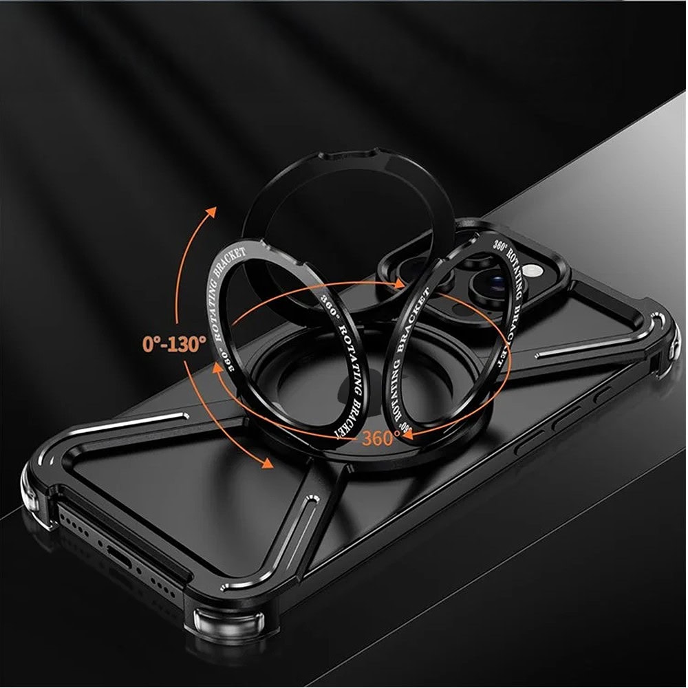 Etui do iPhone 16 Pro Max, Metal X-Shield metalowe, z widocznym logo i podstawką, czarne (5)