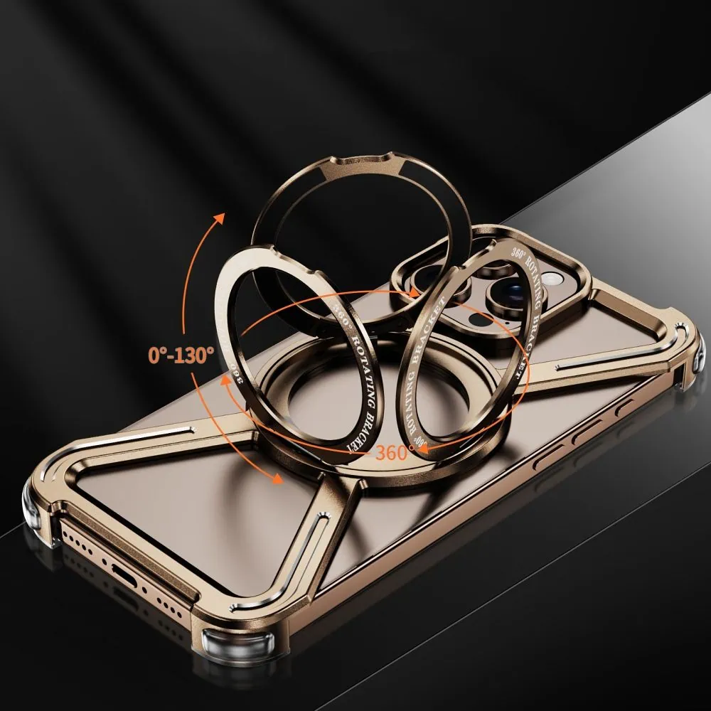 Etui do iPhone 16 Pro Max, Metal X-Shield metalowe, z widocznym logo i podstawką, tytan pustynny (6)