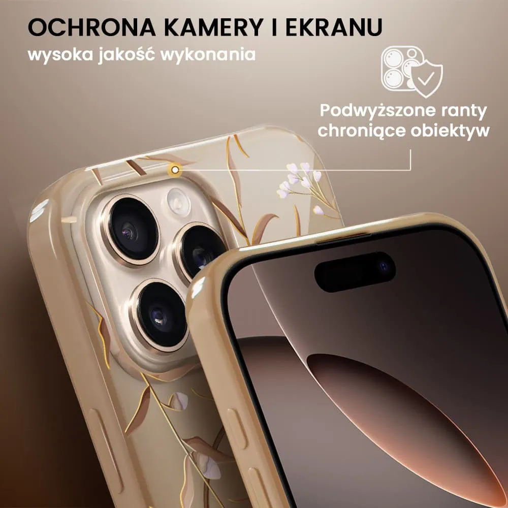 Etui do iPhone 16 Pro Max, elastyczne, z MagSafe, Złocisty Ogród, beżowe (1)