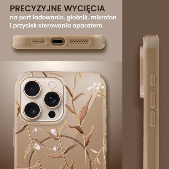 Etui do iPhone 16 Pro Max, elastyczne, z MagSafe, Złocisty Ogród, beżowe (2)