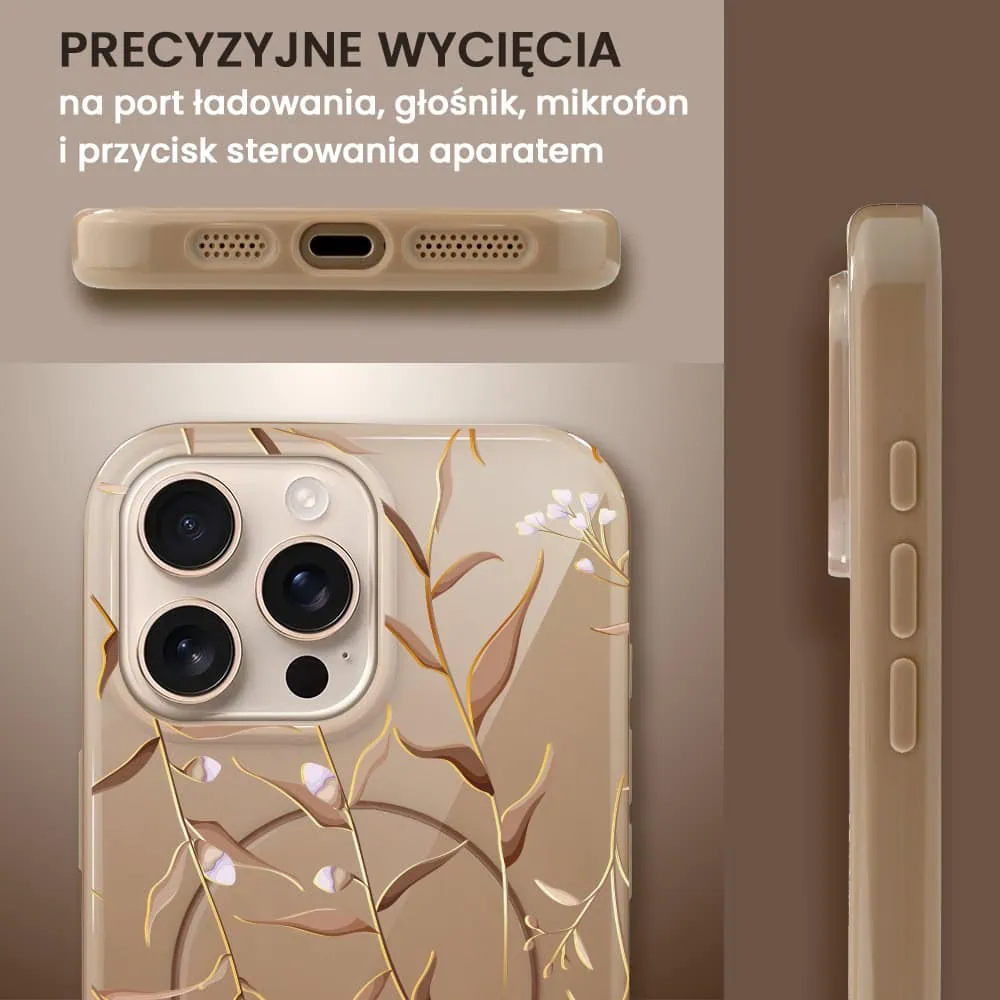 Etui do iPhone 16 Pro Max, elastyczne, z MagSafe, Złocisty Ogród, beżowe (2)
