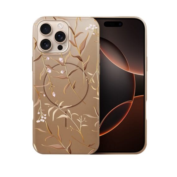 Etui do iPhone 16 Pro Max, elastyczne, z MagSafe, Złocisty Ogród, beżowe (4)