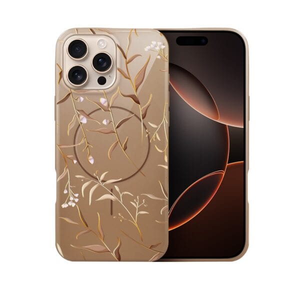 Etui do iPhone 16 Pro Max, elastyczne, z MagSafe, Złocisty Ogród, beżowe