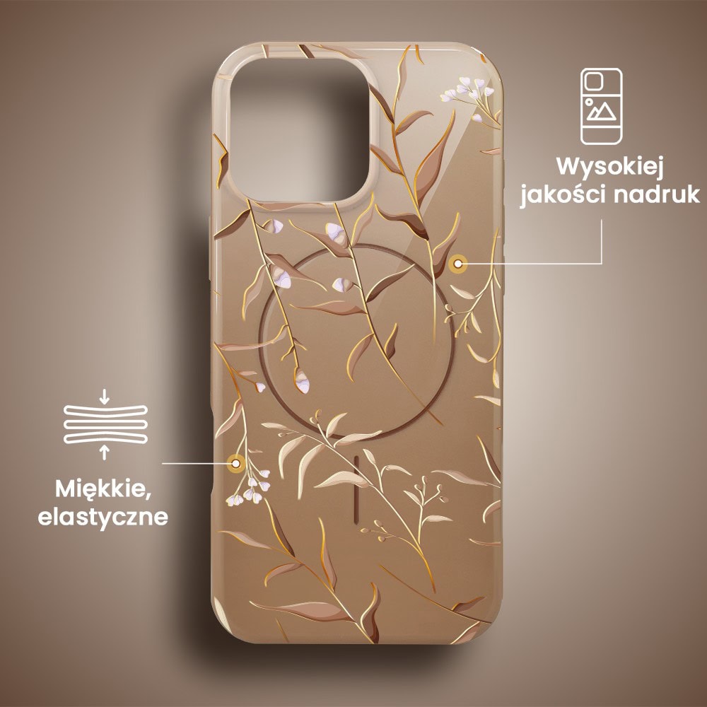 Etui do iPhone 16 Pro Max, elastyczne, z MagSafe, Złocisty Ogród, beżowe (6)