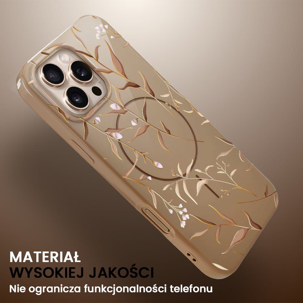Etui do iPhone 16 Pro Max, elastyczne, z MagSafe, Złocisty Ogród, beżowe (8)