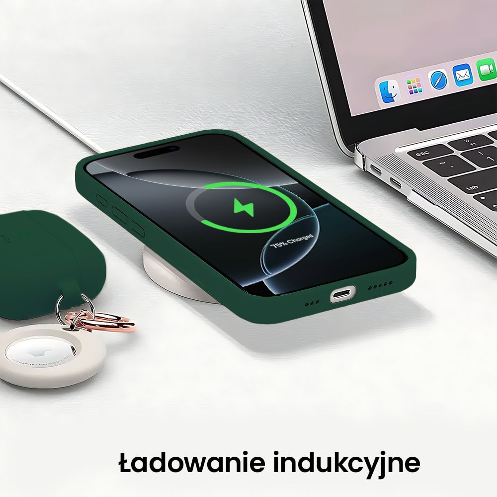 Etui do iPhone 16 Pro silikonowe z mikrofibrą soft touch, butelkowa zieleń (1)