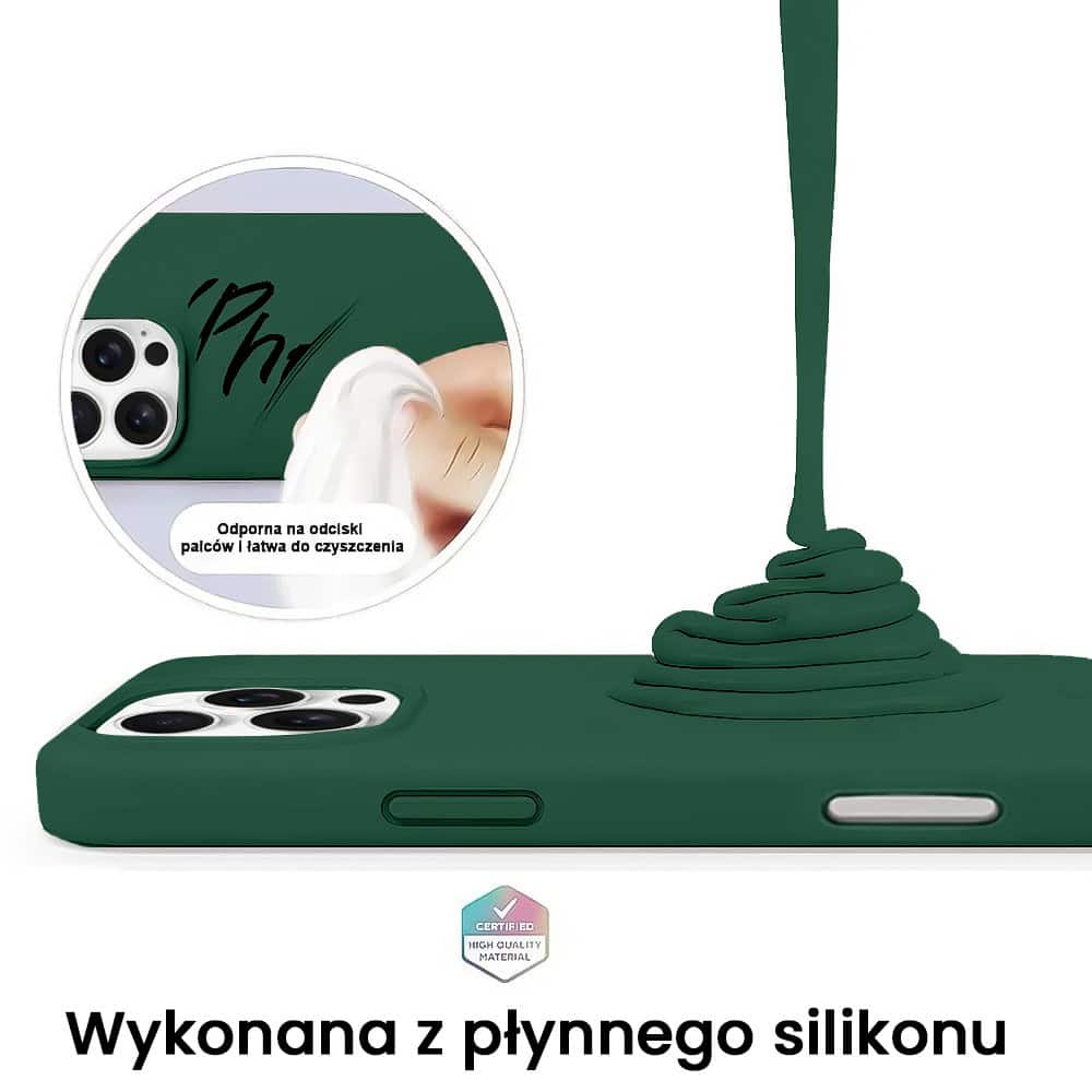 Etui do iPhone 16 Pro silikonowe z mikrofibrą soft touch, butelkowa zieleń (7)