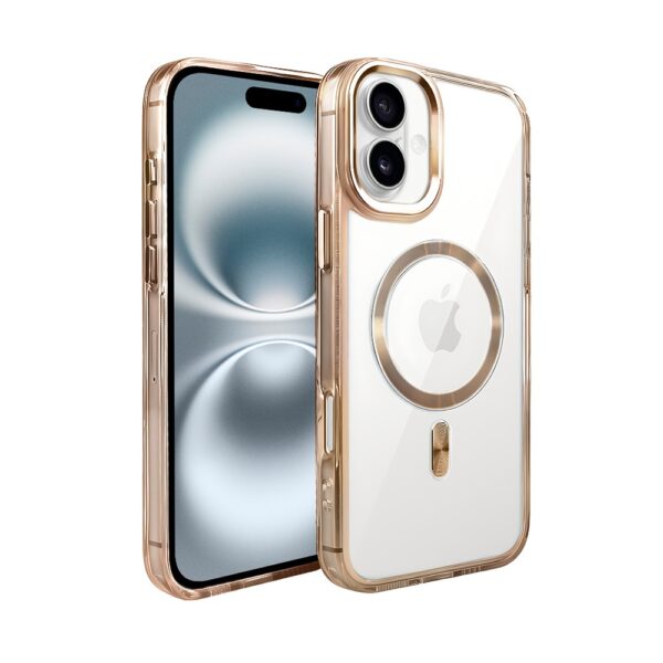Etui do iPhone 16 Super Hybrid z MagSafe, twardy tył, metalowe ozdoby, tytan pustynny