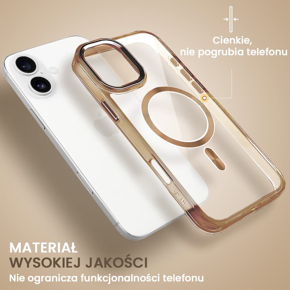Etui do iPhone 16 Super Hybrid z MagSafe, twardy tył, metalowe ozdoby, tytan pustynny (6)