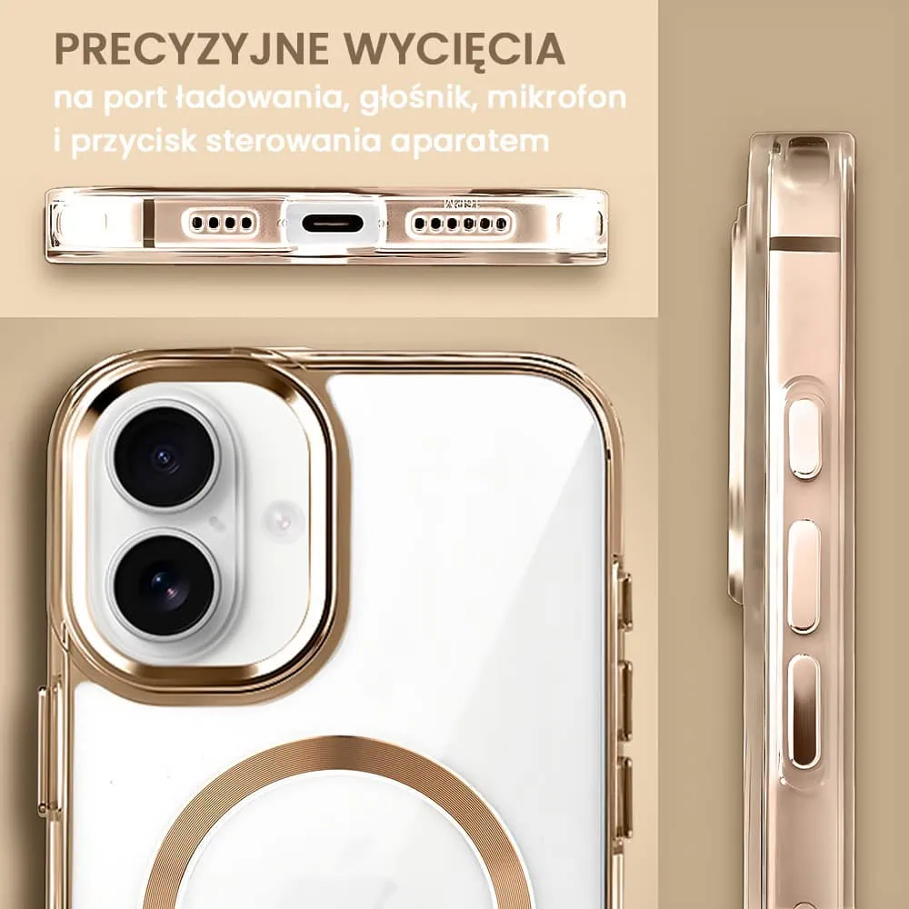 Etui do iPhone 16 Super Hybrid z MagSafe, twardy tył, metalowe ozdoby, tytan pustynny (8)