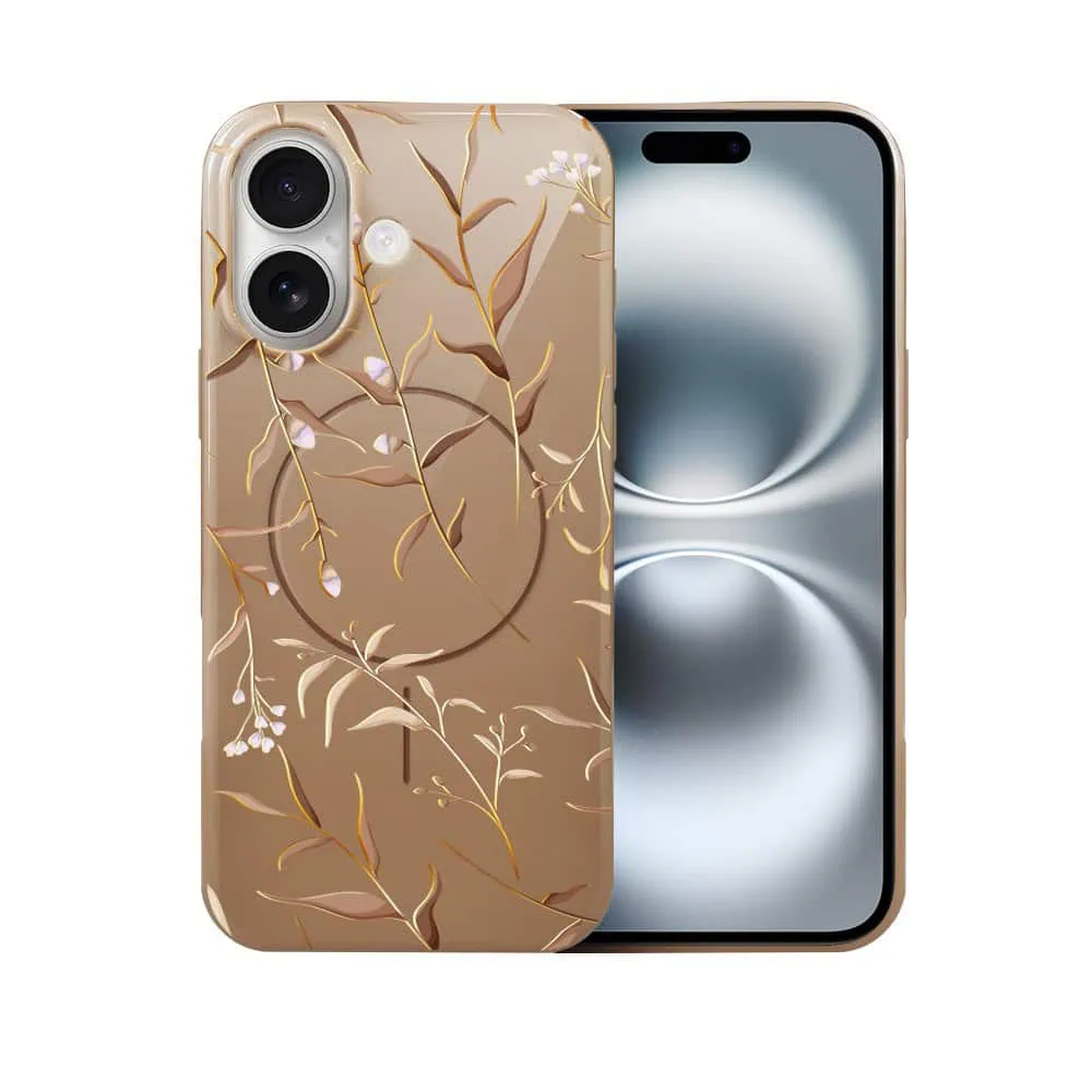 Etui do iPhone 16, elastyczne, z MagSafe, Złocisty Ogród, beżowe (2)