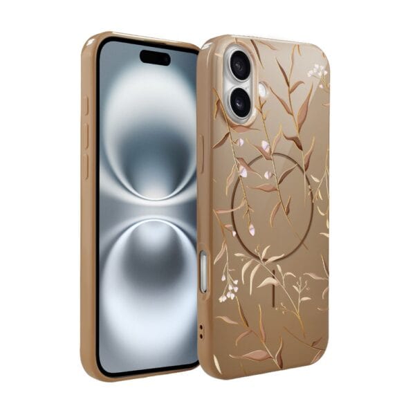 Etui do iPhone 16 Plus, elastyczne, z MagSafe, Złocisty Ogród, beżowe