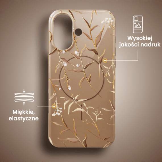 Etui do iPhone 16, elastyczne, z MagSafe, Złocisty Ogród, beżowe (4)