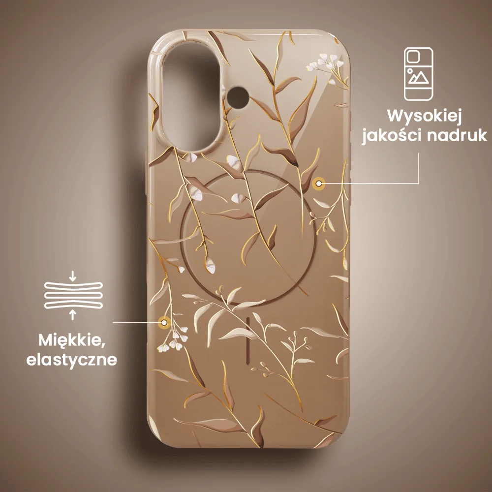 Etui do iPhone 16, elastyczne, z MagSafe, Złocisty Ogród, beżowe (4)
