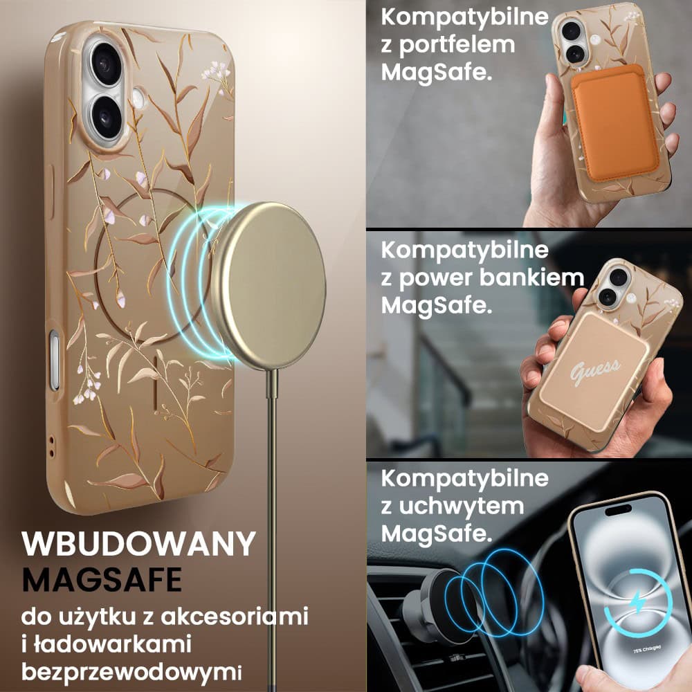 Etui do iPhone 16, elastyczne, z MagSafe, Złocisty Ogród, beżowe (5)
