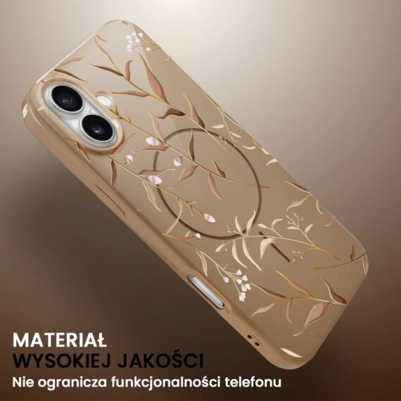 Etui do iPhone 16, elastyczne, z MagSafe, Złocisty Ogród, beżowe (6)