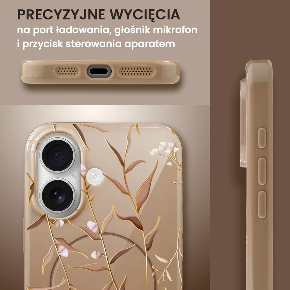 Etui do iPhone 16, elastyczne, z MagSafe, Złocisty Ogród, beżowe (8)