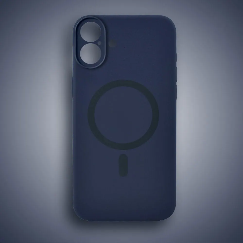 Etui do iPhone 16, silikonowe z MagSafe, mikrofibra soft touch z osłoną na aparat, granatowe (1)