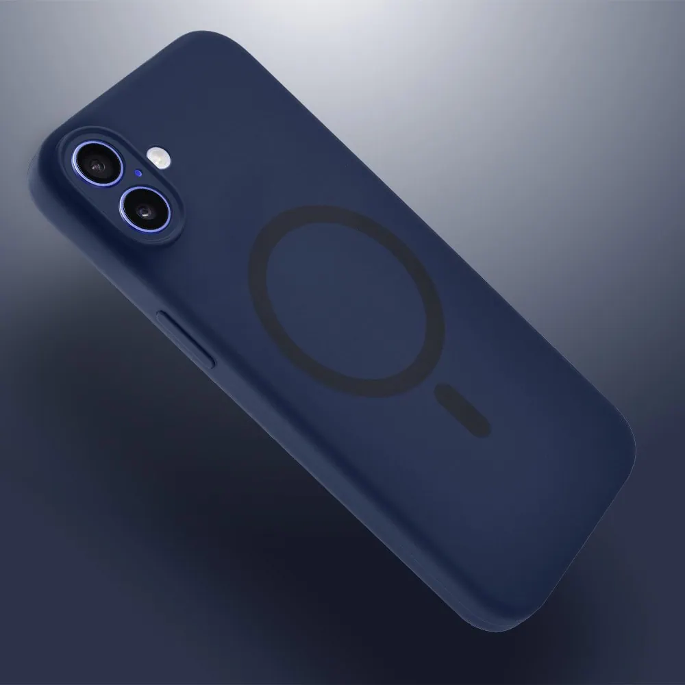 Etui do iPhone 16, silikonowe z MagSafe, mikrofibra soft touch z osłoną na aparat, granatowe (3)