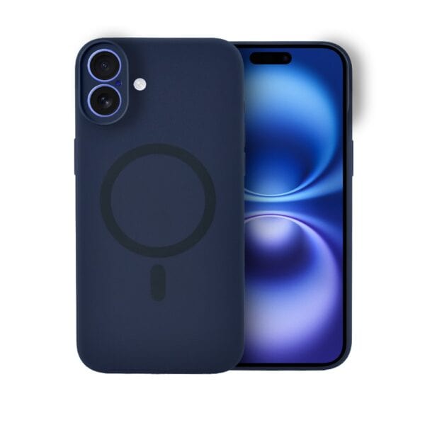 Etui do iPhone 16 Plus, silikonowe z MagSafe, mikrofibra soft touch z osłoną na aparat, granatowe