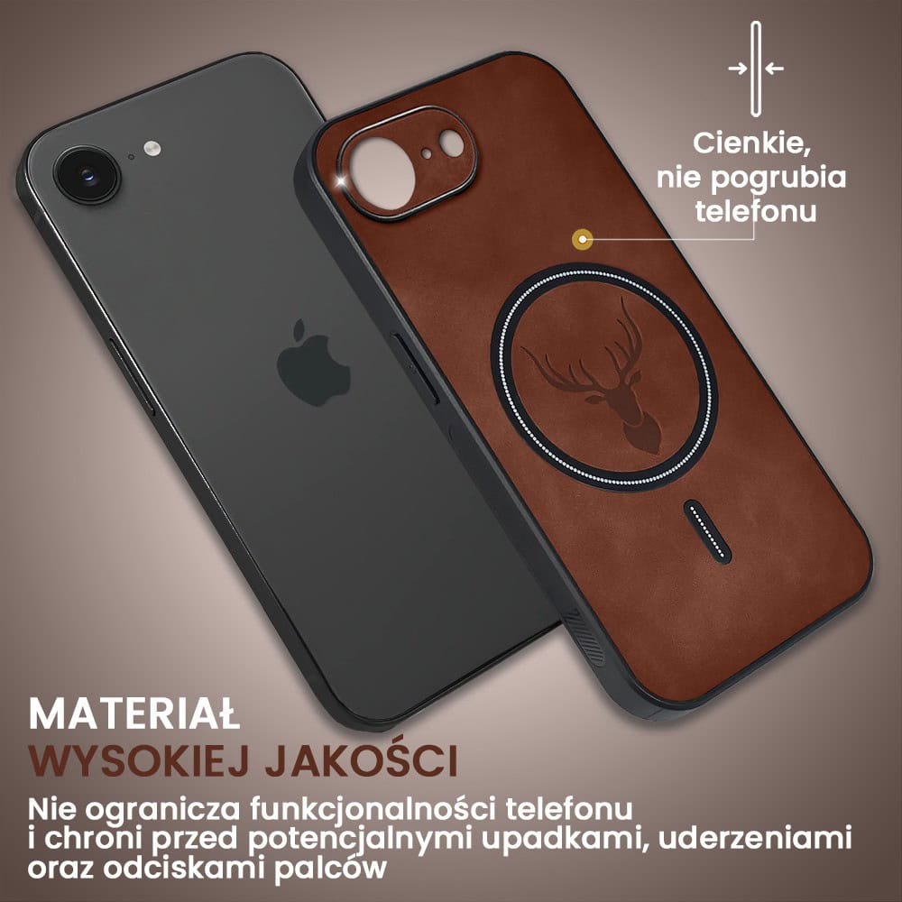 Etui do iPhone 16e Alcantara Magsafe Cover, przyjemne w dotyku, brązowe (5)