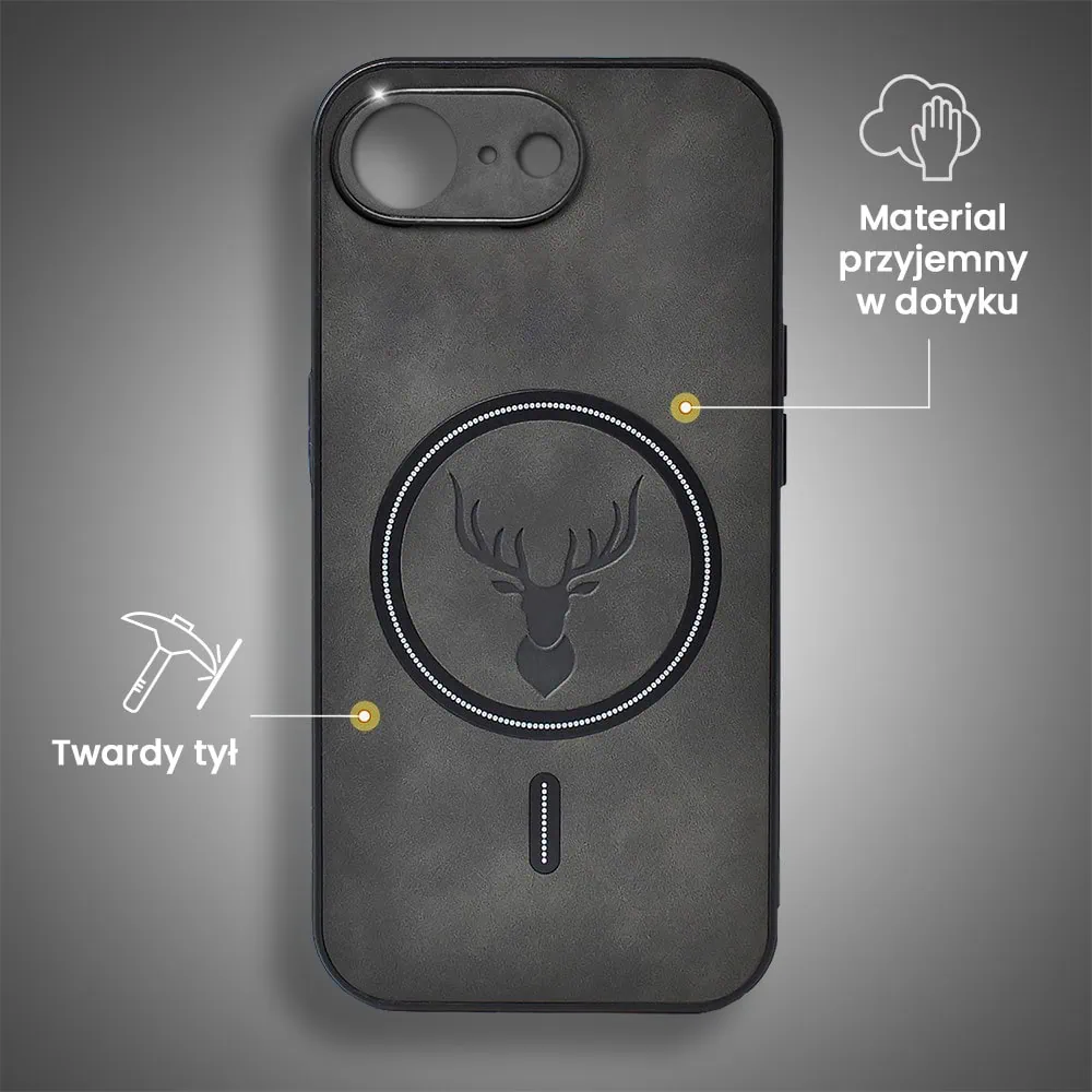 Etui do iPhone 16e Alcantara Magsafe Cover, przyjemne w dotyku, czarne (3)