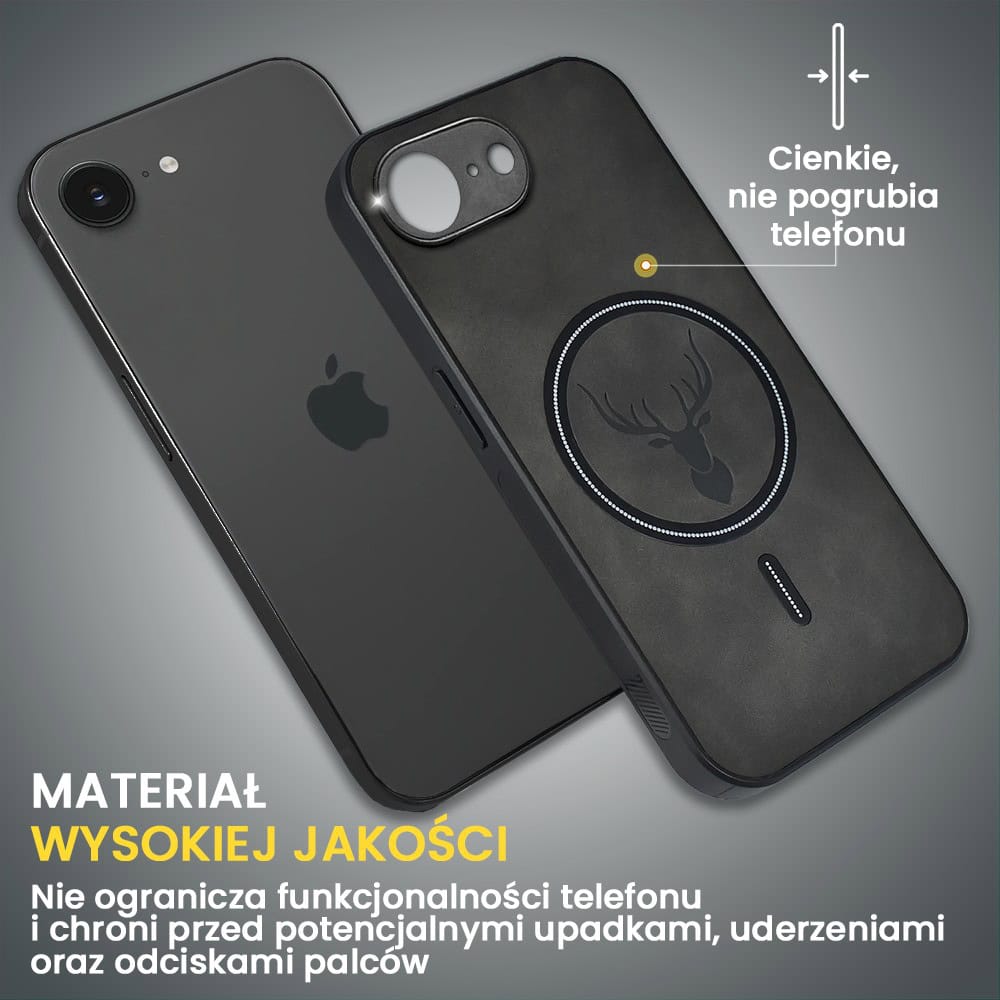 Etui do iPhone 16e Alcantara Magsafe Cover, przyjemne w dotyku, czarne (5)