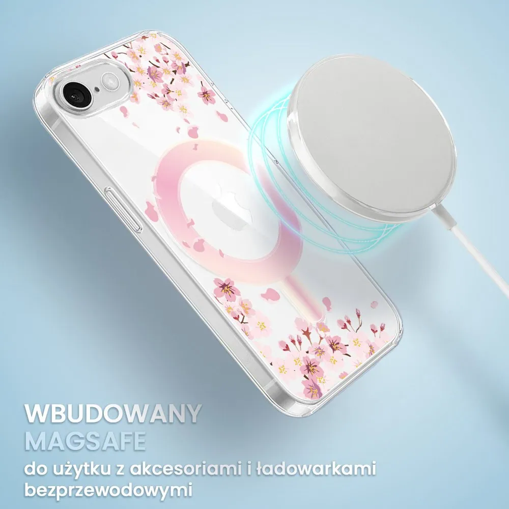 Etui do iPhone 16e, Flower MagSafe, kwiat wiśni, przeźroczyste (1)