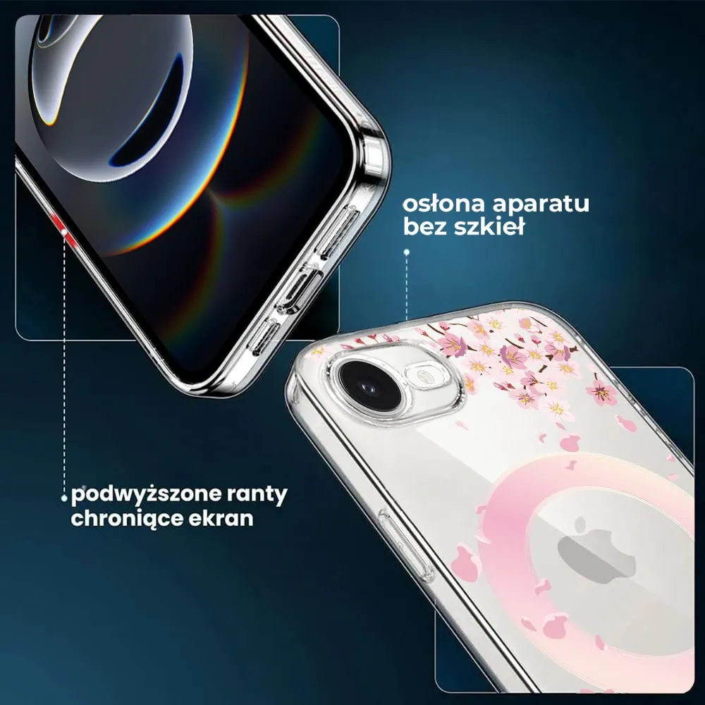 Etui do iPhone 16e, Flower MagSafe, kwiat wiśni, przeźroczyste (3)