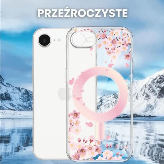 Etui do iPhone 16e, Flower MagSafe, kwiat wiśni, przeźroczyste (5)