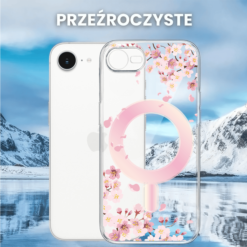 Etui do iPhone 16e, Flower MagSafe, kwiat wiśni, przeźroczyste (5)