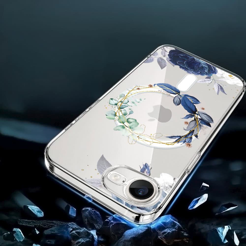 Etui do iPhone 16e, Flower MagSafe, niebieskie kwiaty, przeźroczyste (2)