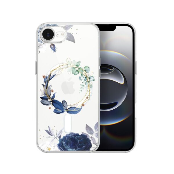 Etui do iPhone 17e, Flower MagSafe, niebieskie kwiaty, przeźroczyste