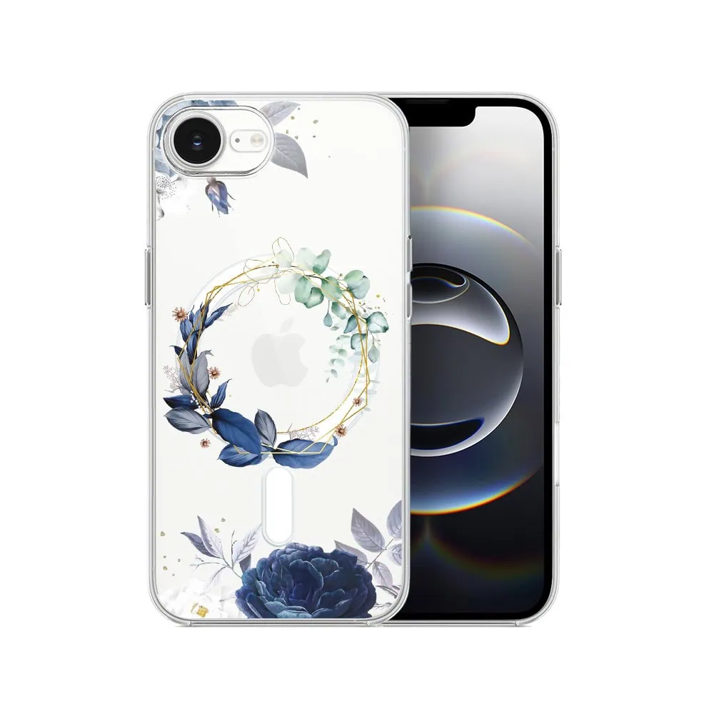 Etui do iPhone 16e, Flower MagSafe, niebieskie kwiaty, przeźroczyste (4)
