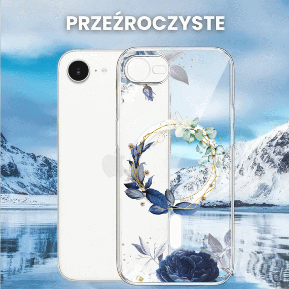 Etui do iPhone 16e, Flower MagSafe, niebieskie kwiaty, przeźroczyste (5)
