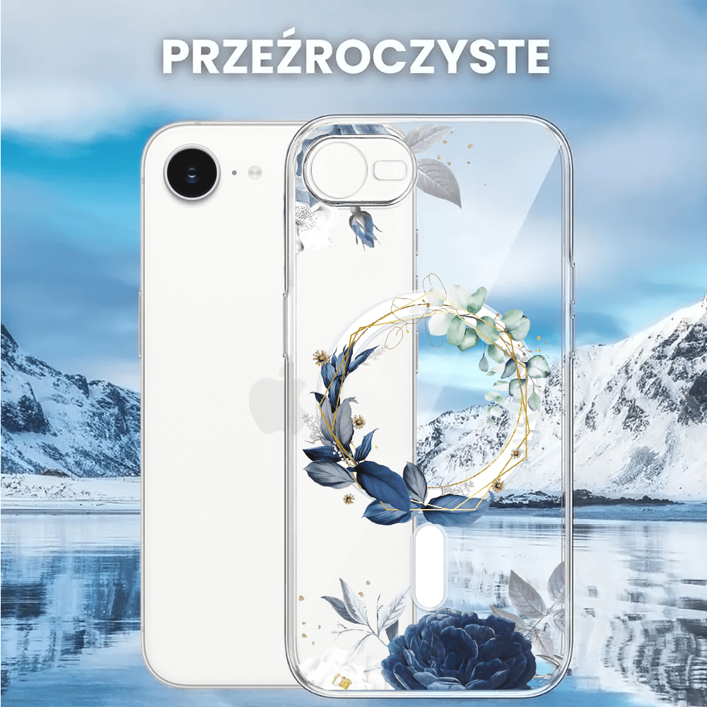 Etui do iPhone 16e, Flower MagSafe, niebieskie kwiaty, przeźroczyste (5)