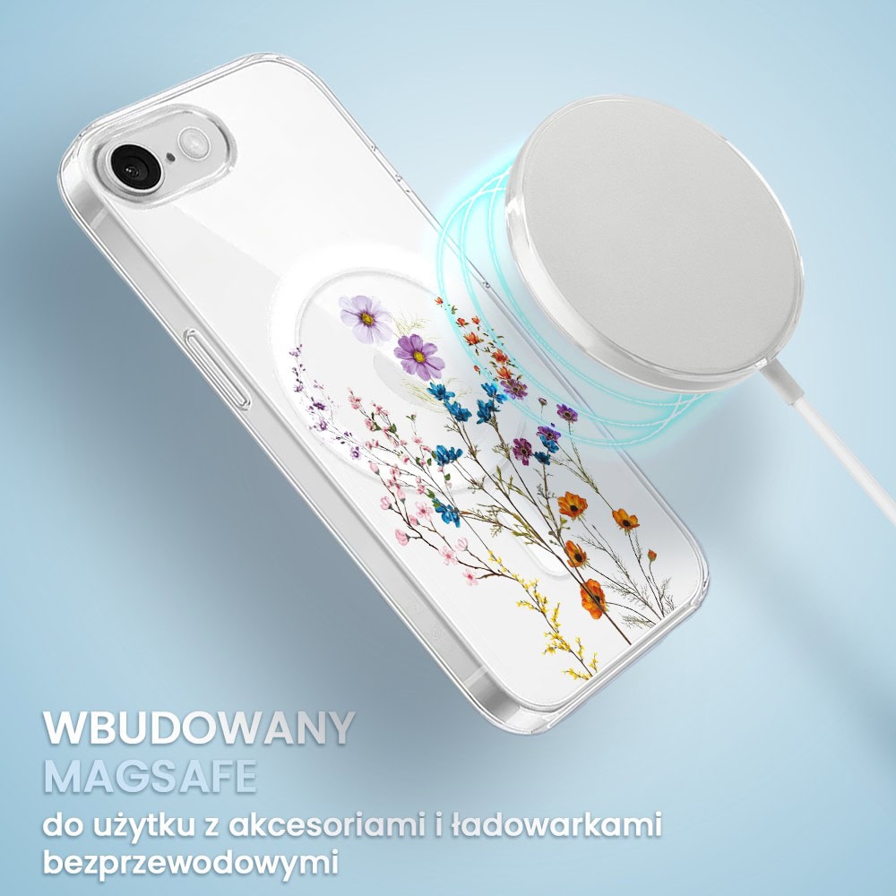Etui do iPhone 16e, Flower MagSafe, wiosenne kwiaty, przeźroczyste (1)