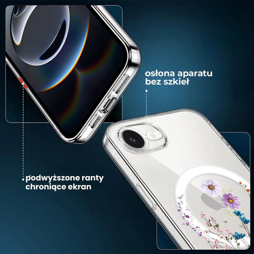 Etui do iPhone 16e, Flower MagSafe, wiosenne kwiaty, przeźroczyste (3)