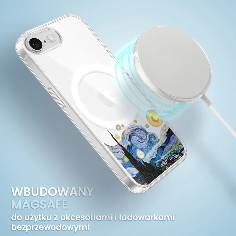 Etui do iPhone 16e z MagSafe, obraz Van Gogh, przeźroczyste (1)