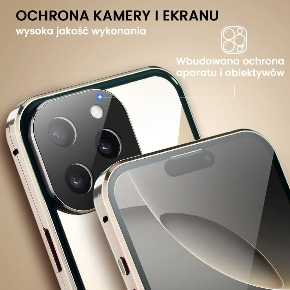 Obudowa do iPhone 16 Pro, podwójna szyba i aluminium 360° przód + tył magnetyczna, (10)
