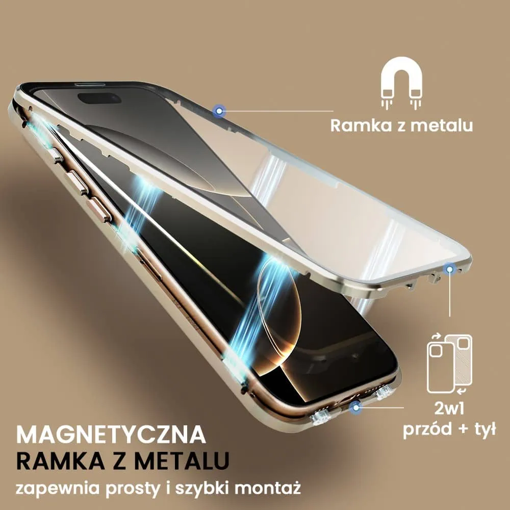 Obudowa do iPhone 16 Pro, podwójna szyba i aluminium 360° przód + tył magnetyczna, (7)